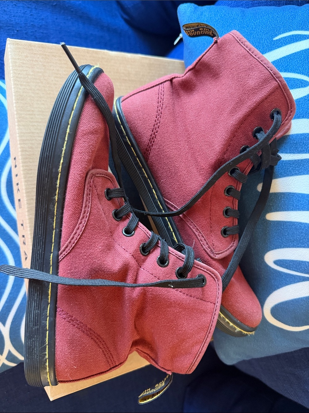 Dr Martens Burgundy Canvas Lace-Up Boots